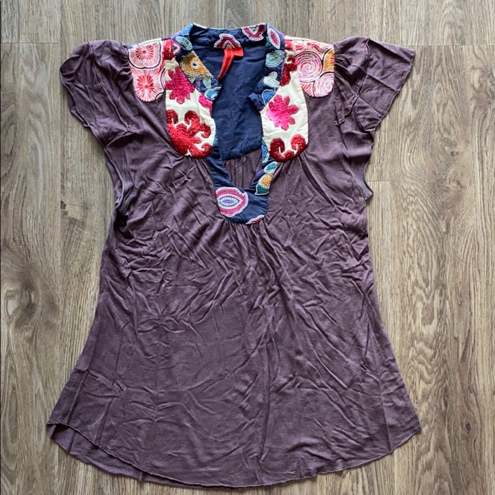 Flowy Anthropologie One September Embroidered Top